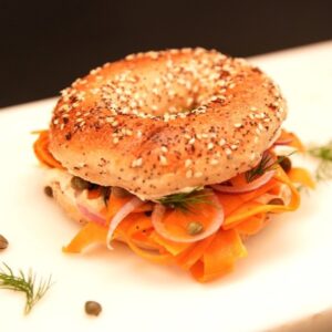 Carrot Lox Bagel, vegan at The Plantisserie, Miami
